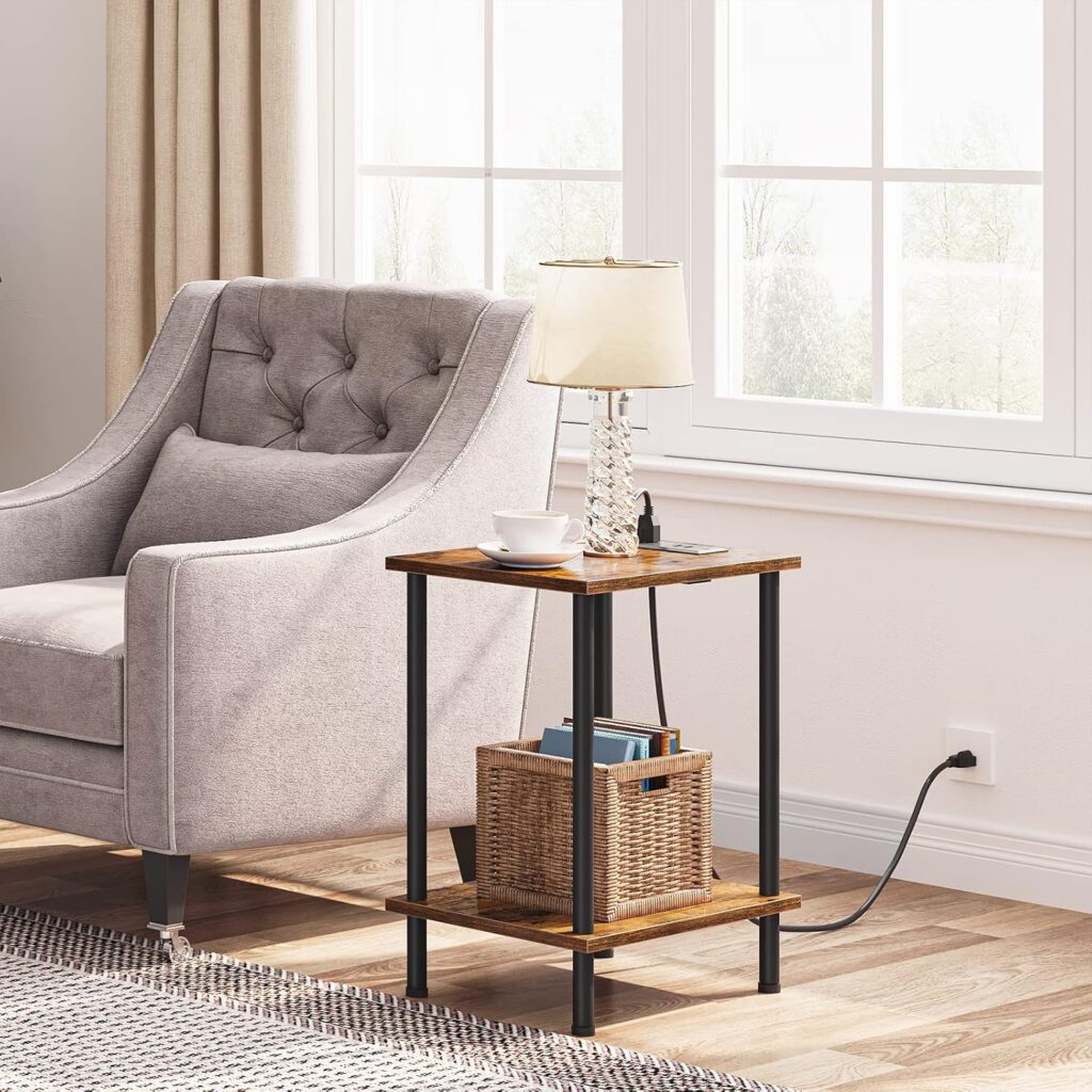 HOOBRO Side Table with Charging Station